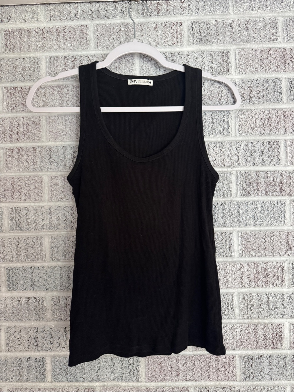 Zara Black Ribbed Scoop Tank Top